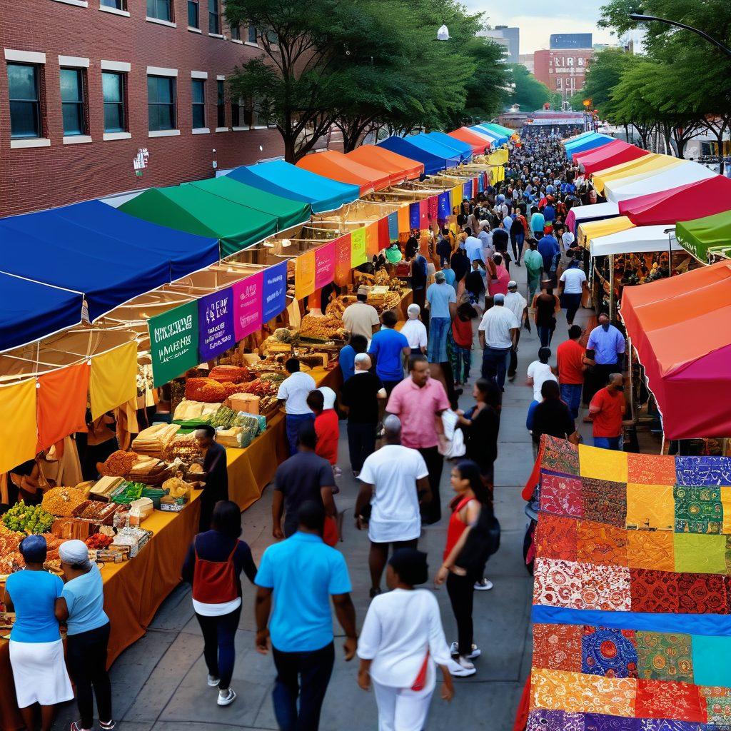 A vibrant community marketplace bustling with activity, featuring diverse individuals engaging in lively bidding transactions. Include a large banner reading 'Maximize Your Community's Potential' in eye-catching colors, surrounded by colorful stalls showcasing various items up for bid. Capture a sense of excitement and collaboration among community members. super-realistic. vibrant colors. dynamic composition.